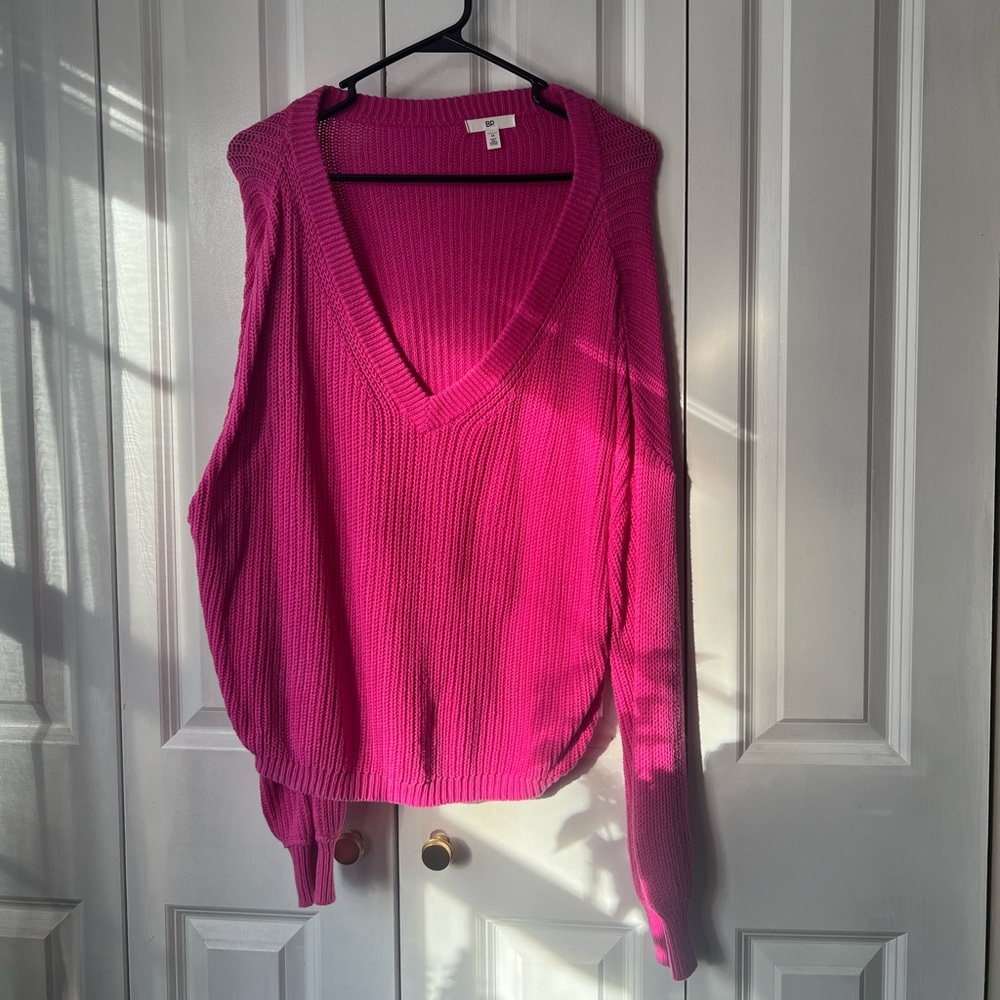 Hot pink deep v balloon sleeve BP sweater